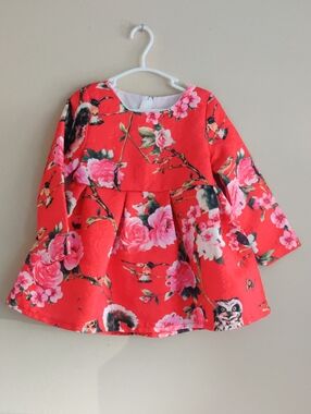 Mud Kingdom Girls Red Floral Animal Print Dress Size 4T - 110 | Flowers Owls